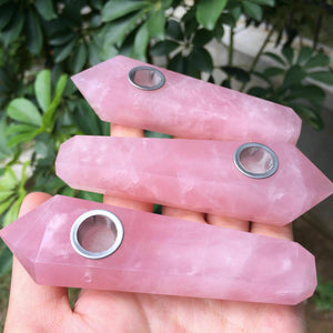Pink Rose Quartz Crystal Smoking Pipe