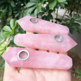 Pink Rose Quartz Crystal Smoking Pipe