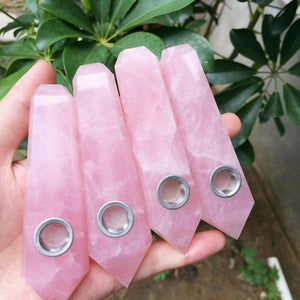 Pink Rose Quartz Crystal Smoking Pipe